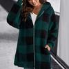 Женское пальто, клетчатая молния с капюшоном, свободные карманы, куртка-кардиган, осень-зима, толстое плюшевое пальто, уличная одежда