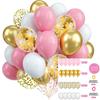 60Pcs Party Balloons 12 Inch Metallic Latex Confetti Balloons with Ribbon for Birthday Party Baby Shower Wedding Decoration