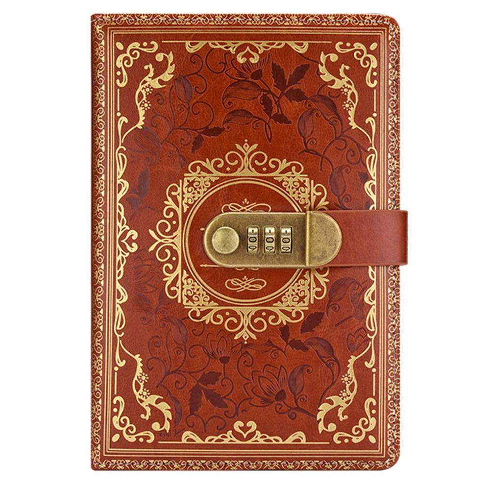 PU Leather A5 Journal Notebook Embossed Design Hard Cover Lockable Secrets Journal Combination Lock Ruled Lined Paper