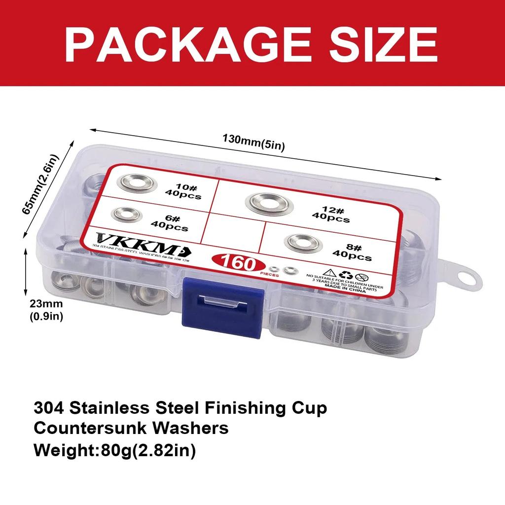 VKKM - #6/# 8/# 10/# 12 Conical solid countersunk gasket, concave convex conical gasket, 160/320 pieces of 304 stainless steel