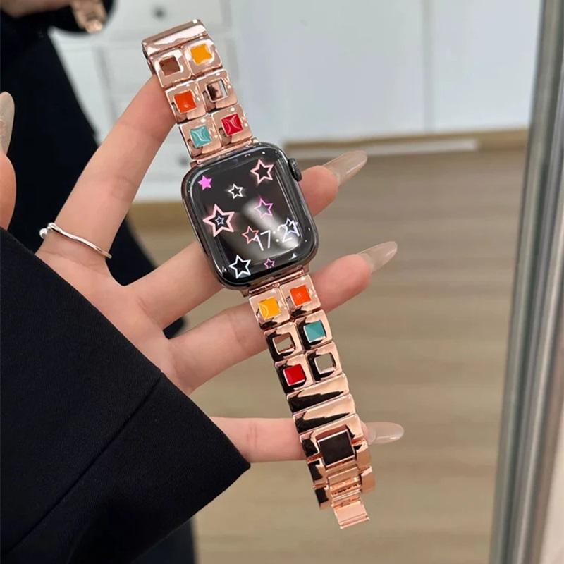 Роскошный ремешок для Apple Watch Ultra Ремешок 49 45 44 38 40 41 42 46 мм Женский браслет для iWatch S10 9 8 7 6 5 4 iwatch Correas