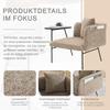 Modern single armchair with comfortable fabric backrest and two storage compartments, complemented by a practical side table.