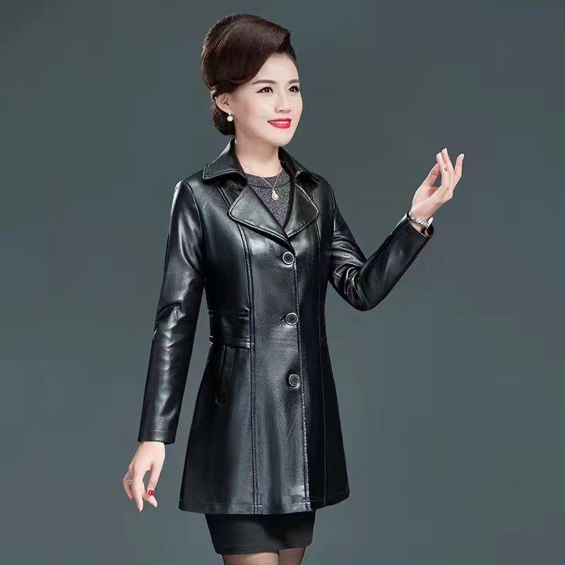 Кожаная куртка для женщин от 40 до 60 лет, облегающая, модная, для среднего и пожилого возраста, куртка и топ