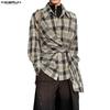 Men Spring Turn Down Collar Twisted Long Sleeve Plaid Print Shirts Tops