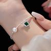 S925 Silver Light Luxury Broken Silver Bracelet for Women Simple Square Temperament Beads Emerald High-end Hand Jewelry
