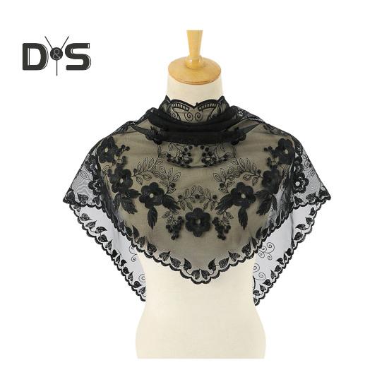 Triangle Scarf Lace Satin Shawl Scarf Hollow Embroidery Flower Pattern Beach Sun Protection Shawl Women Daily Wear