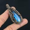 Ручная работа Лабрадорит Подвеска с обмоткой проволокой Синий мерцающий камень Ожерелье Антикварная медь Украшения для женщин и мужчин