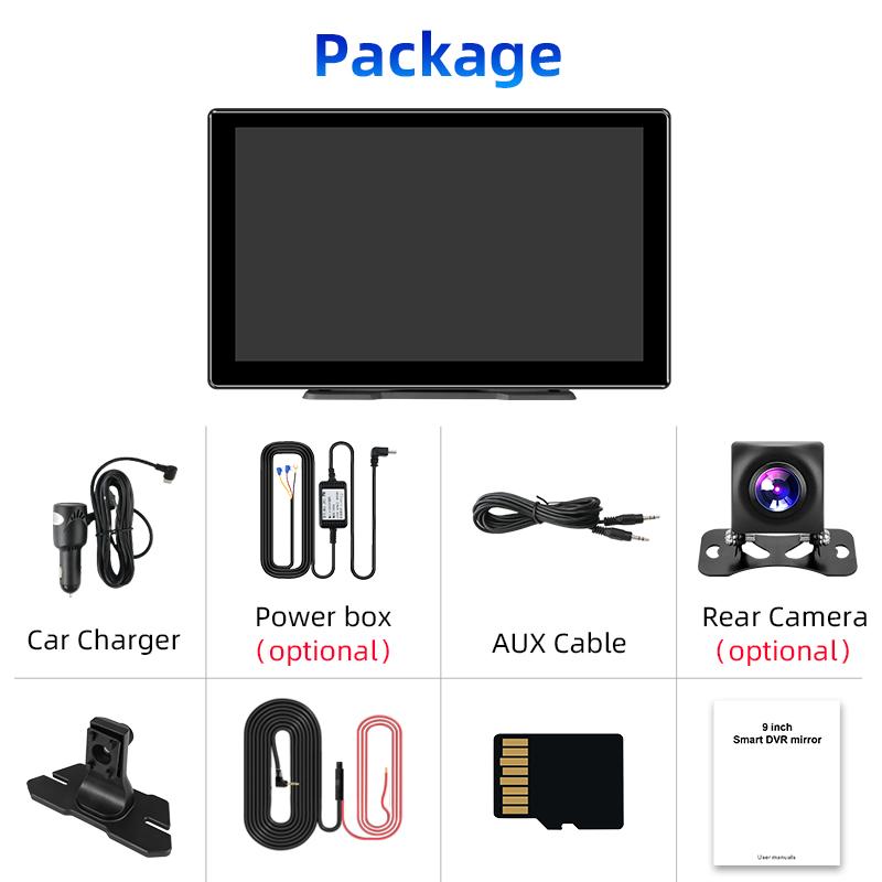 9-дюймовый 4K видеорегистратор автомобильный видеорегистратор беспроводной Carplay Android Auto вращающийся объектив видеорегистратор приборная панель двойной объектив 1080P камера заднего вида