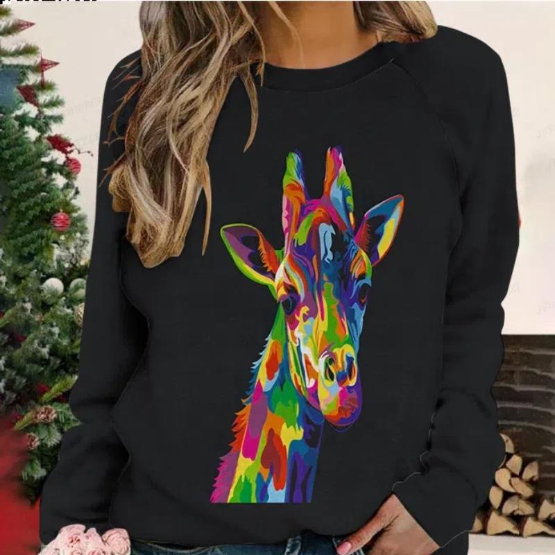 Butterfly Print Sweatshirt 3D Animal Printed Round Neck Long Sleeve Hoodie Women Fashion Giraffe Hoodie High Quality Coat Fleece