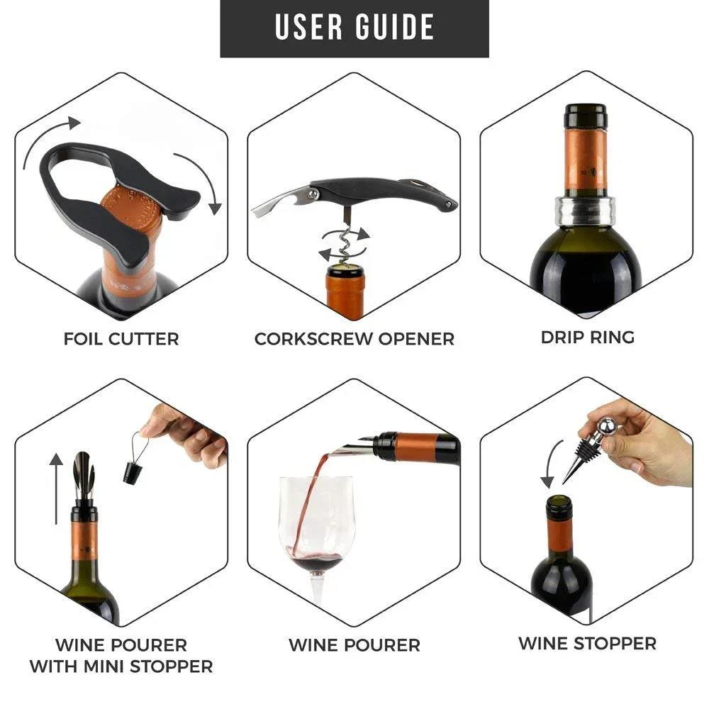 Deluxe Wine Opener Accessories Gift Tools Set with Waiters Corkscrew 5 Piece Bottle Opening Kit 5