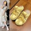 2025 New Korean Version of Bag Head Slippers Women's Summer Half-drag Color Matching Shoelaces Flat Lace Round Head Non-slip Women's Shoes