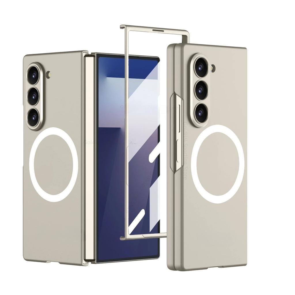 Роскошный магнитный беспроводной зарядный прочный ПК-чехол для Samsung Galaxy Z Fold 7 6 5 Полный комплект Экран передняя HD-пленка Ударопрочная крышка