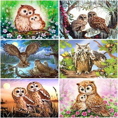 Алмазная мозаика, полная круглая Сова, стразы, художественная алмазная живопись с изображением животных, мультяшное украшение для вышивки крестом для дома