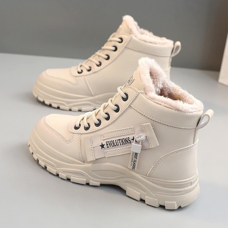 Winter Boots Women Ankle Boots Warm PU Plush Winter Woman Shoes Sneakers Flats Lace Up Ladies Shoes Women Short Snow Boots
