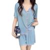 Pajamas Specialty Store Pajamas Short Sleeve Rayon Fabric Top and Bottom Set Elegant Roomwear Cute Loungewear Stylish Thin Loose Fit Nightwear Plain