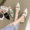 Classic Slippers for Women Slides Daily Square Heels Shoes for Women Pointed Toe Metal Decoration Chain Summer Shoes Plus Size