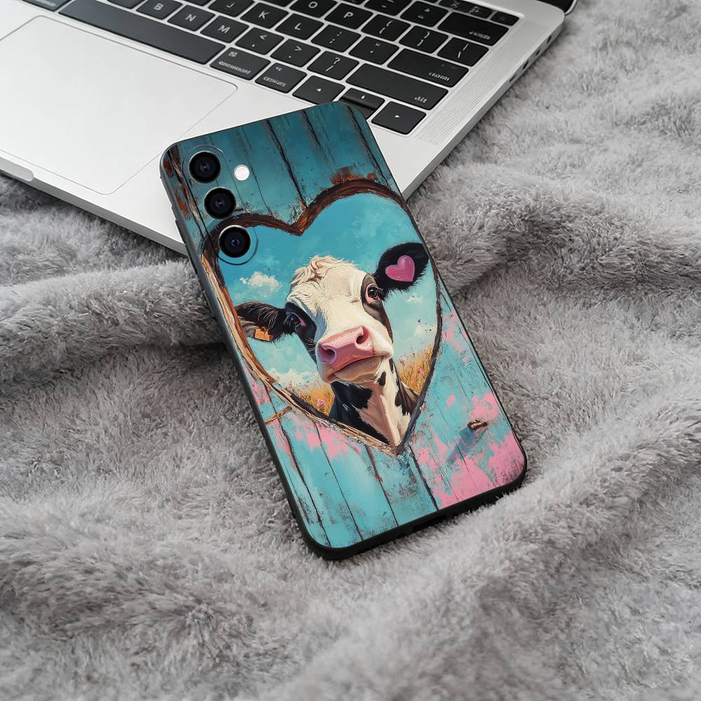 Cute and funny cow Soft Silicone phone Case for Samsung Galaxy A73/A71/A72/A70/A53/A52/A51 - Black