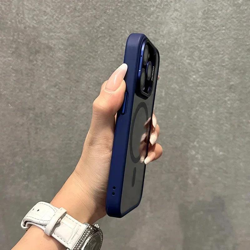 Металлический чехол-подставка с линзами Magsafe для iPhone 15 Pro Max 14 13 11 12 Pro Max Plus, защитный чехол для беспроводной зарядки камеры