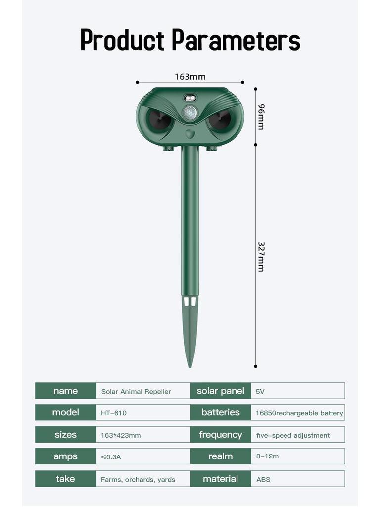 Солнечный ультразвуковой отпугиватель вредителей: Защита от мышей, птиц и насекомых для улицы