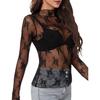 Женские топы с воротником-стойкой, длинными рукавами, облегающие блузки, сексуальные прозрачные сетчатые рубашки с цветочной вышивкой