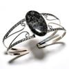 Black Fossil Coral Gemstone 925 Silver Plated Handmade Jewelry Cuff Bangle