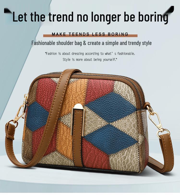 Этнический стиль колор-блок пэчворк двойная молния сумка кроссбоди
