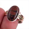 Натуральный Красный Обсидиан Махагони Драгоценный Камень 925 Стерлинговое Серебро Двухцветное Кольцо Р.8.5 b6m96