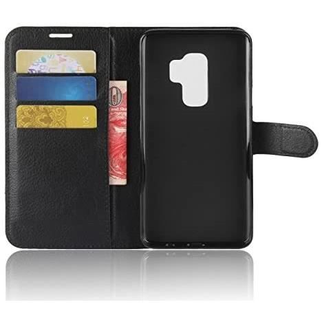 Etui Coque Housse de Protection - LuffyShop - Samsung Galaxy S9 Plus - Cuir Noir - Haute qualité - Rigide