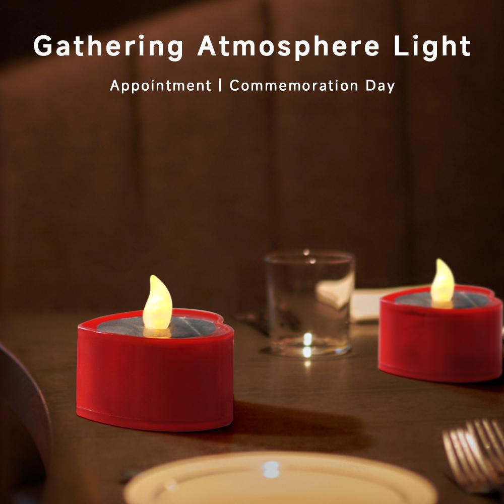 Solar Candle Light Flameless Solar Tea Light Festive Lamp Warm White Terrace Lamp Romantic Decorations for Valentine's Day