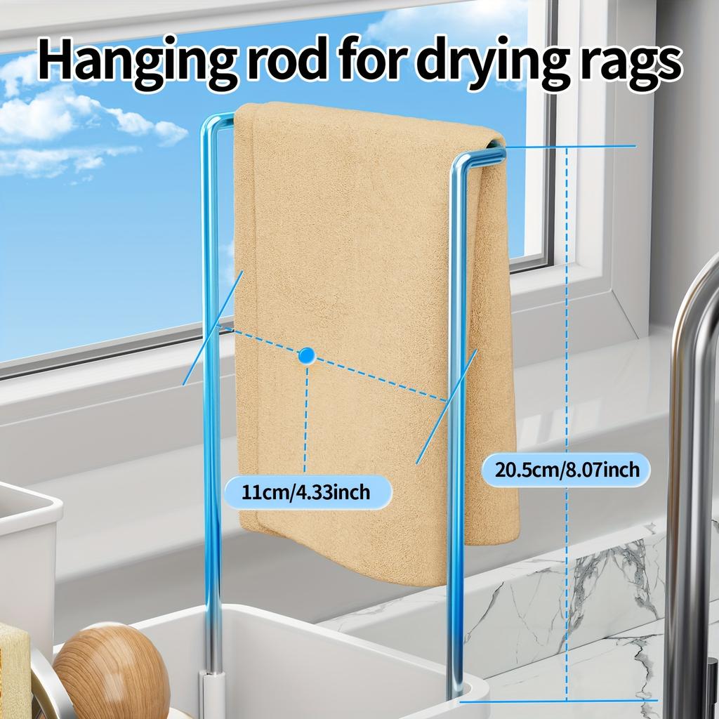 1 шт. Держатель для губки из нержавеющей стали с поддоном для слива - многофункциональный органайзер для кухни и ванной комнаты для чистящих средств, полотенец и щеток