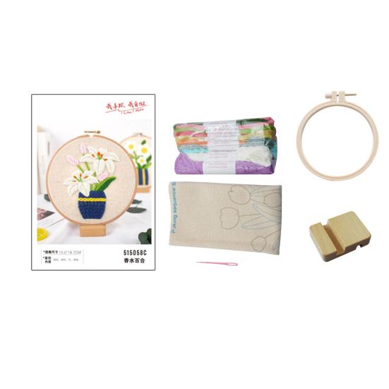 Набор для вышивания своими руками Ткань для вышивки Шерсть Пряжа Игла Пяльцы Набор Цветочный узор