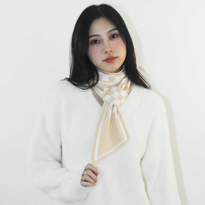 Neck Protection Small Scarf Women's Winter New Spring and Autumn Thousand Bird Grid Temperament Versatile Vertebral Neck Neck Cover Lazy Scarf