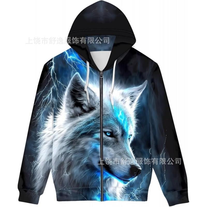 Mens Oversized Hooded Zip-Up Sweatshirt With Realistic 3D Digital Print Casual Long Sleeve Pullover