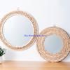 652F Rattan Round Wall Hanging Mirror Bohemian Macrame Wooden Bead Circle Tapestry