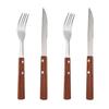KXLCGYK Steak Knife and Fork Set, Wooden Handle, 18-8 Stainless Steel, 4-Piece Set, Stylish Cutlery