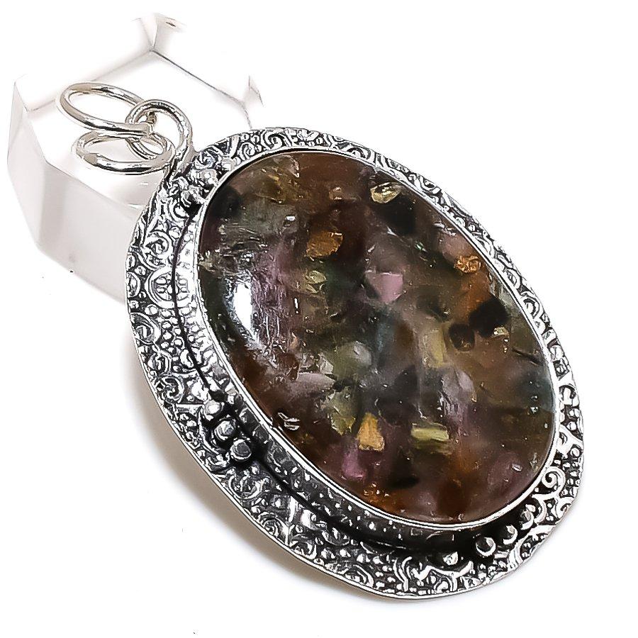 Natural Watermelon Tourmaline 925 Sterling Silver Jewelry Pendant 2.17" n4B16