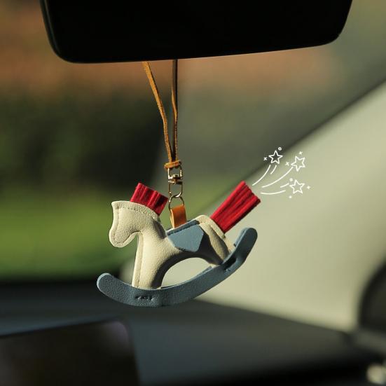 Yousheng Cute Pony Pendant Car Rearview Mirror Charm Elegant Faux Leather Hanging Ornament for Car Interior Decor Horse Lover Gift