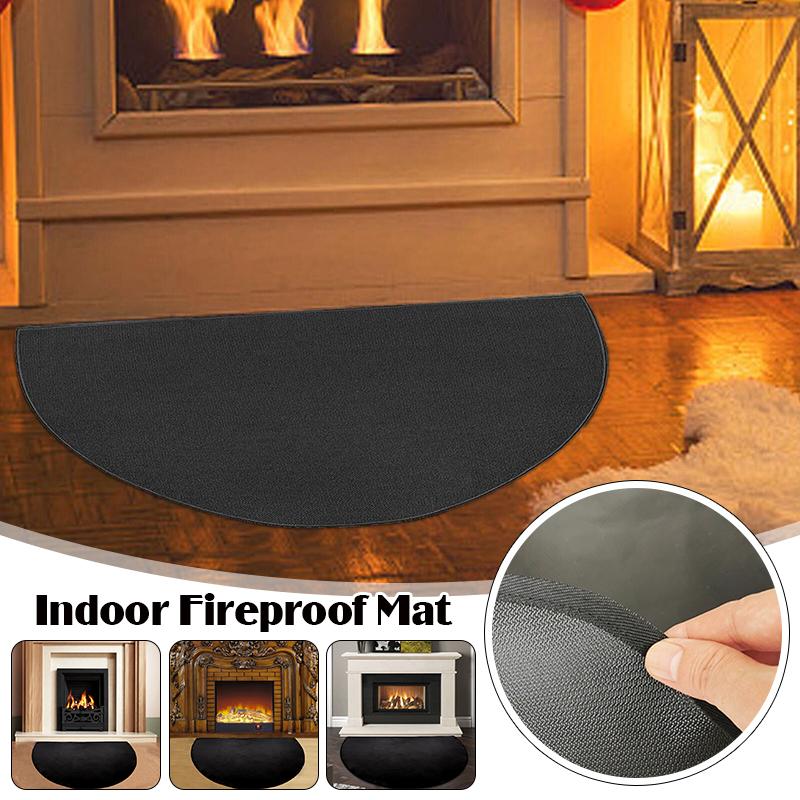 Fireproof Hearth Rugs Fireplace Rug Half Round Floor Rug 2-Layer Fiberglass Non-slip Fireproof Mat Stove Indoor Outdoor