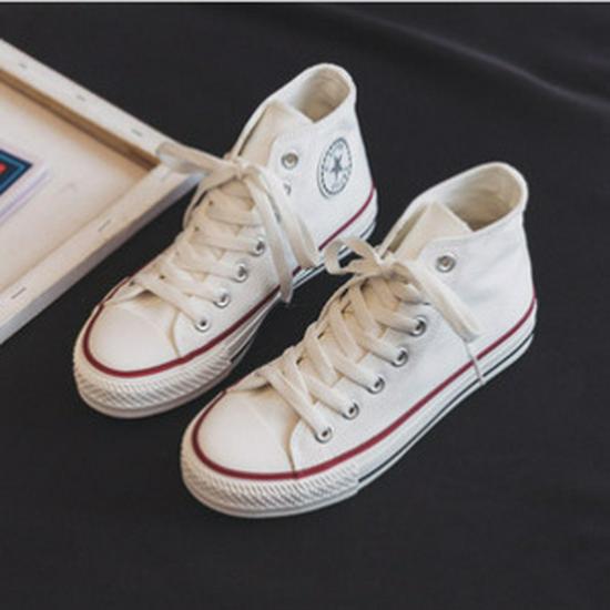 DDOO Women's High-Top Black Canvas Sneakers - Ulzzang Style for Spring and Autumn 2024.