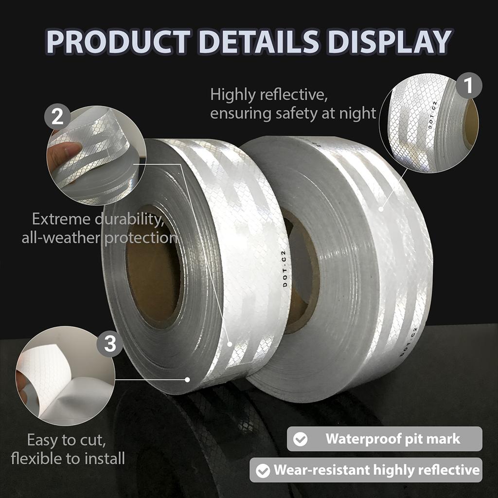 White Reflective Tape DOT-C2 Safety Warning Sticky Road Conspicuous Sticker Waterproof Reflective Strip For Truck Van