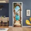 Дверные наклейки в тематике голубого океана с дизайном каменной арки и обоями с средиземноморским пейзажем, подходящие для домашнего декора.