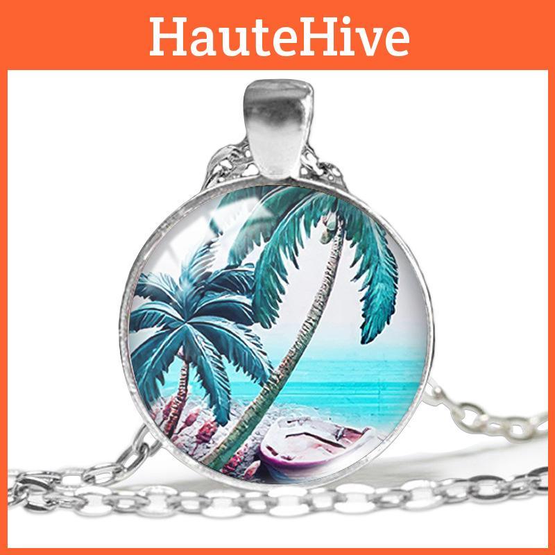 Элегантное серебряное ожерелье с потрясающим дизайном парижской Эйфелевой башни и пляжной пальмы