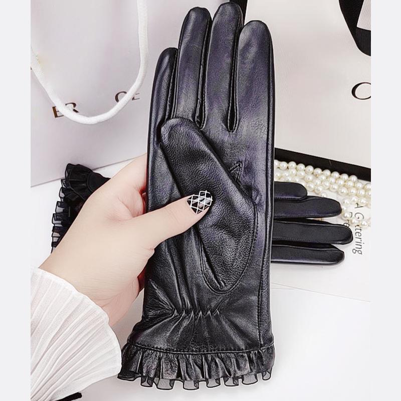 Женские перчатки из натуральной кожи плюс бархатные и утолщенные теплые велосипедные перчатки для вождения