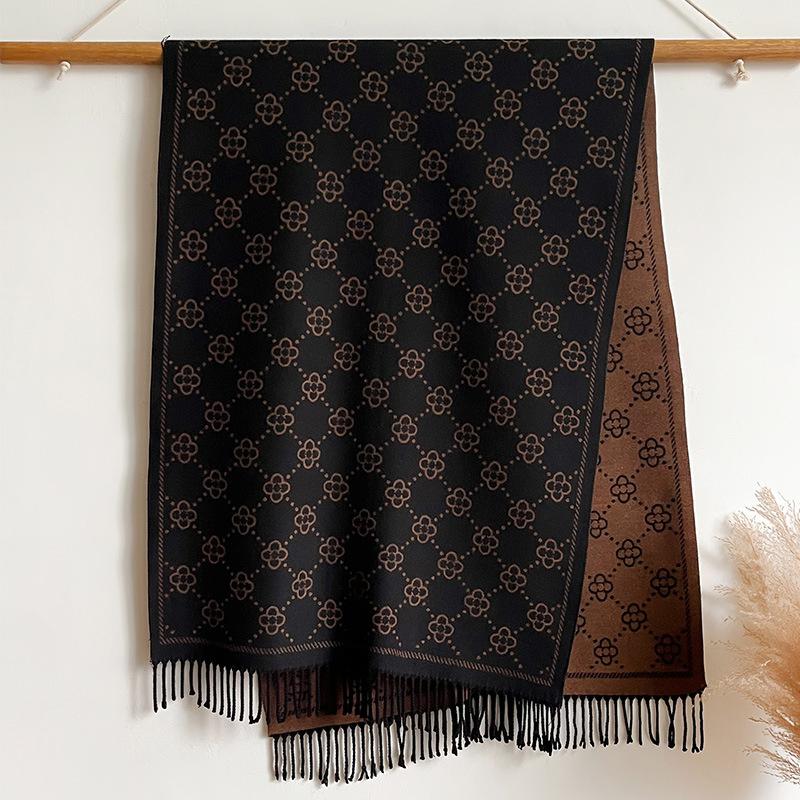 Модный зимний теплый кашемировый шарф для женщин, дизайнерские шали и накидки, буфанды, толстое пашминовое одеяло, пончо, кисточка, эшарп