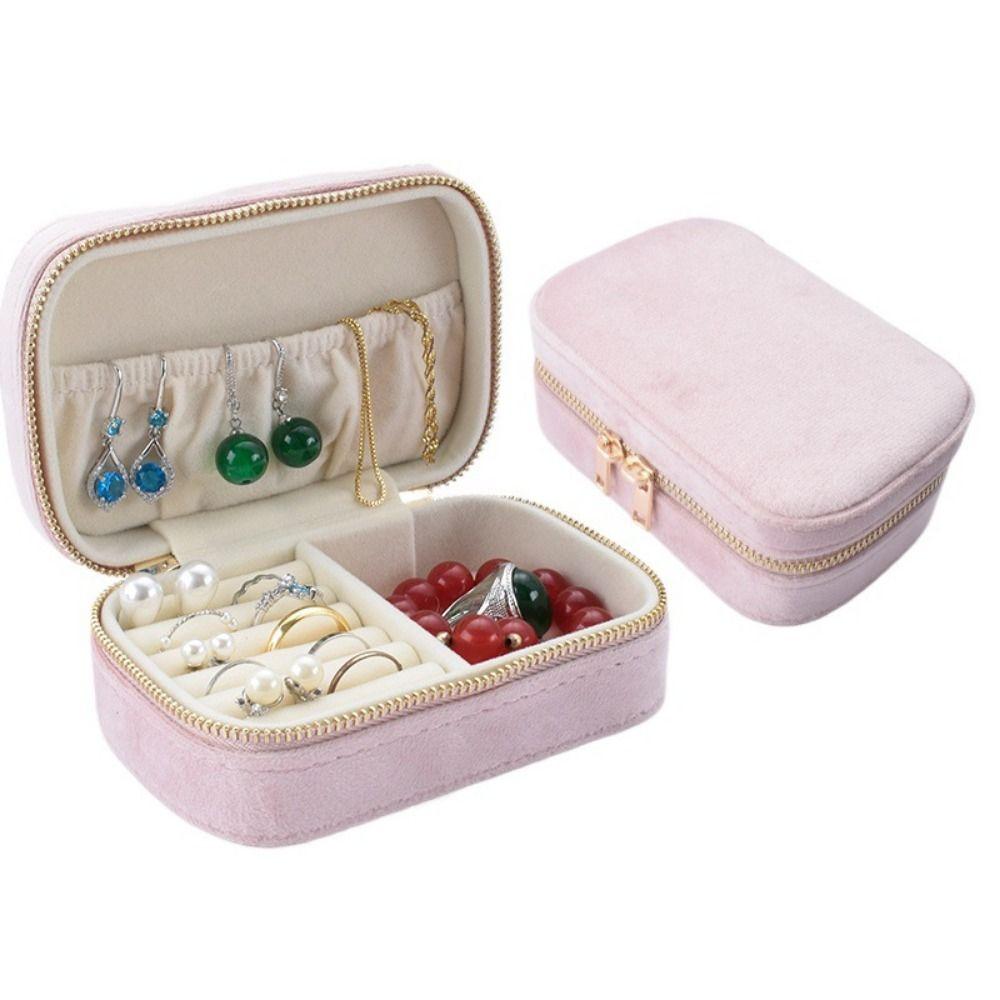 Velvet Portable Jewelry Box Square Necklace Storage Case Travel Jewelry Case Rings Storage Case