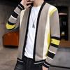 Knit Sweater Male Coat Cardigan Men's Clothing Jacket Striped V Neck Blue Large Big Size Warm Casual Winter Coat
