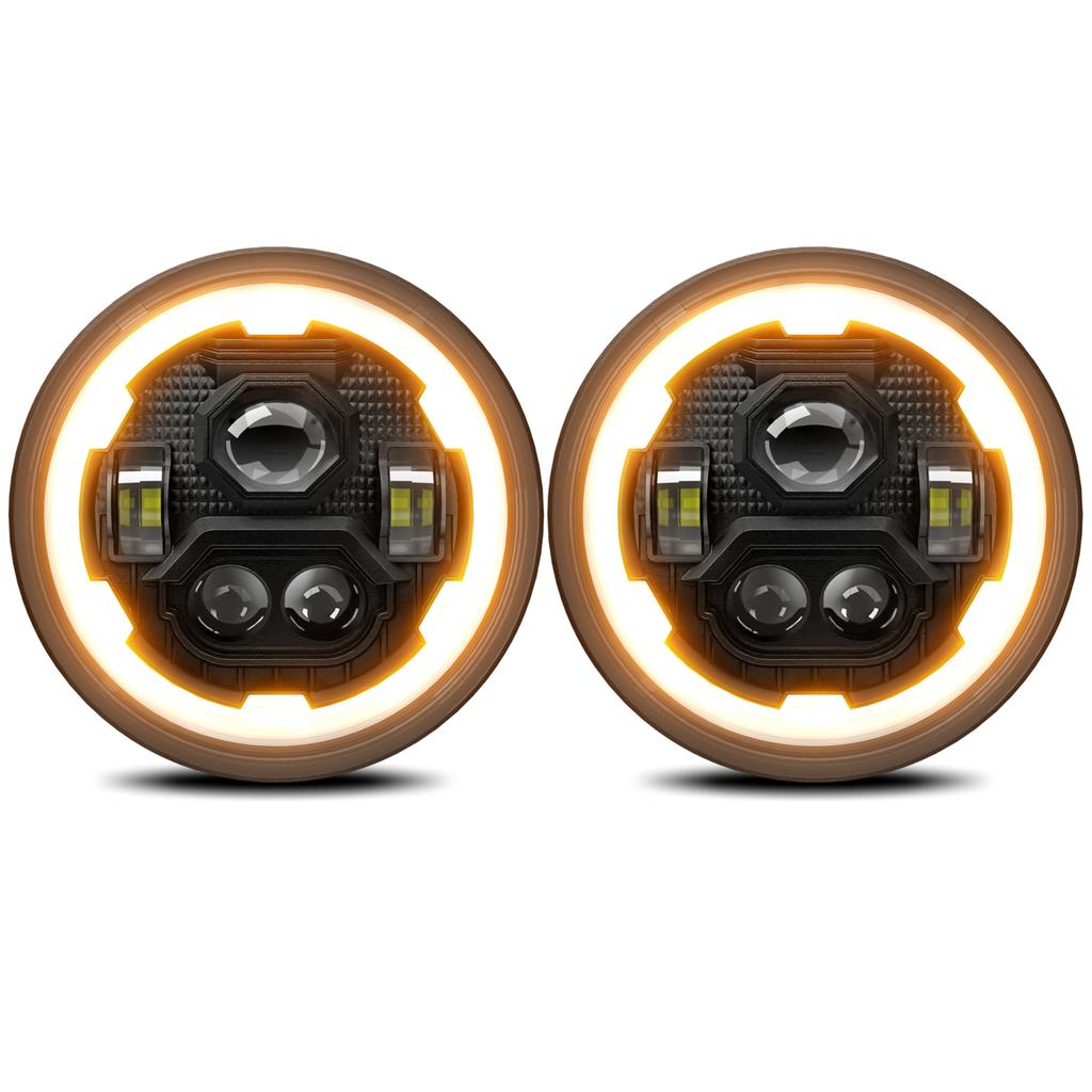 7-дюймовые автомобильные светодиодные фары 7-дюймовые круглые фары с белым дальним ближним светом DRL и янтарным указателем поворота