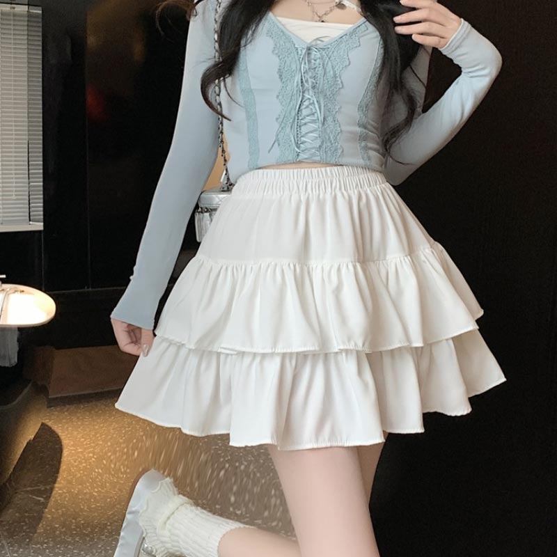 Плиссированная юбка-трапеция для женщин с оборками Sweet Hottie в консервативном стиле с эластичной резинкой на талии, тонкие повседневные летние шорты, юбки, белые, черные