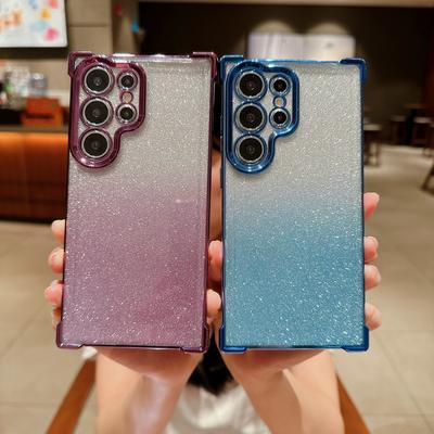 Прозрачный блестящий градационный чехол для телефона для Samsung S24 Ultra S23 FE S22 Plus A55 A54 A35 A34 A25 A15 5G Сверкающий квадратный противоударный мягкий чехол из ТПУ