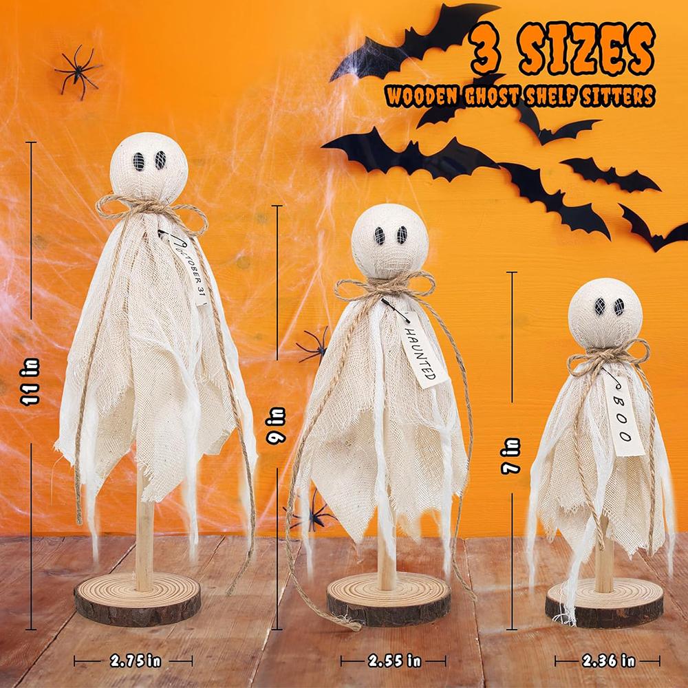 3pcs Wooden Ghost Halloween Decorations Indoor For Halloween Party Supplies